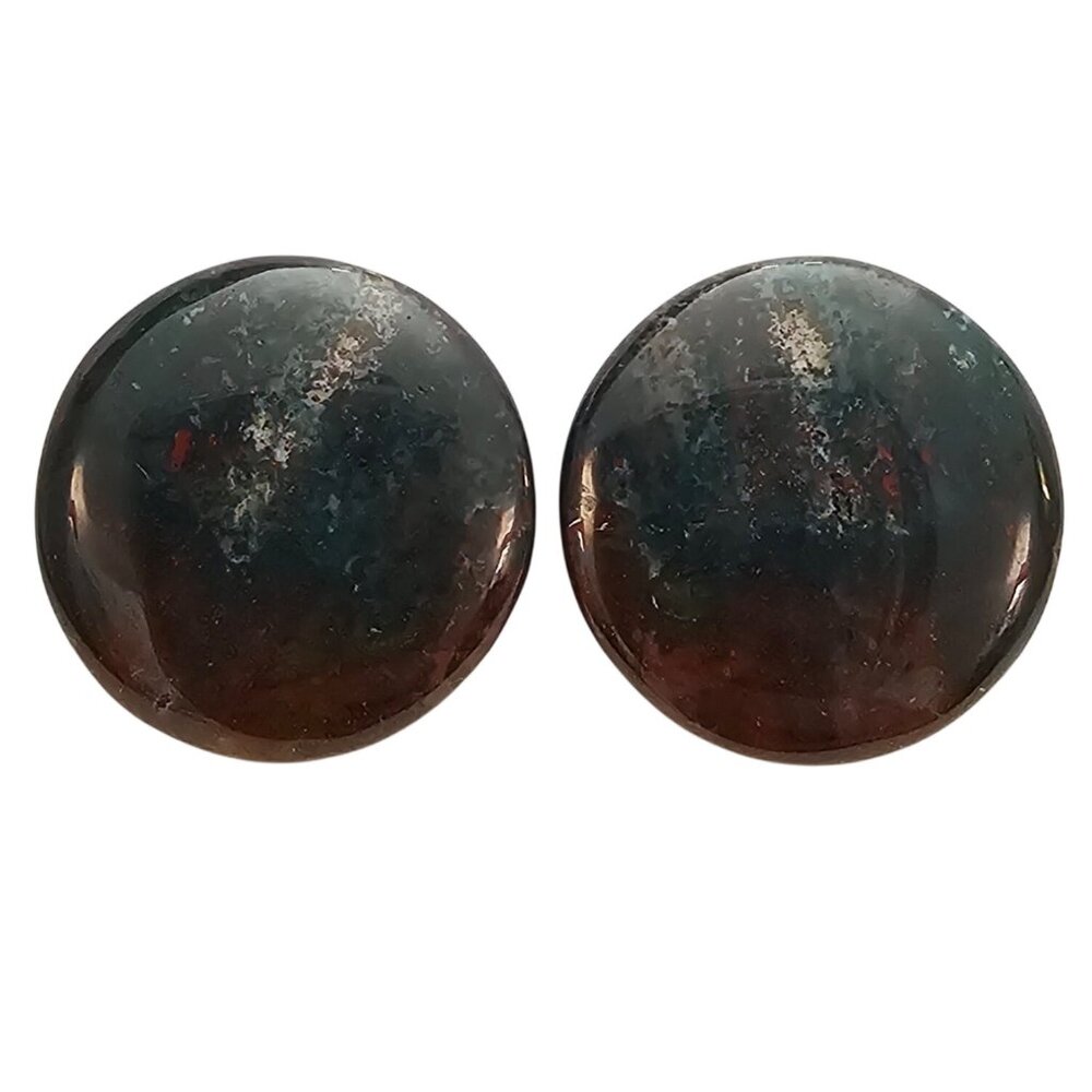 Green Round Marbled Stone Disc Clip On Earrings C781